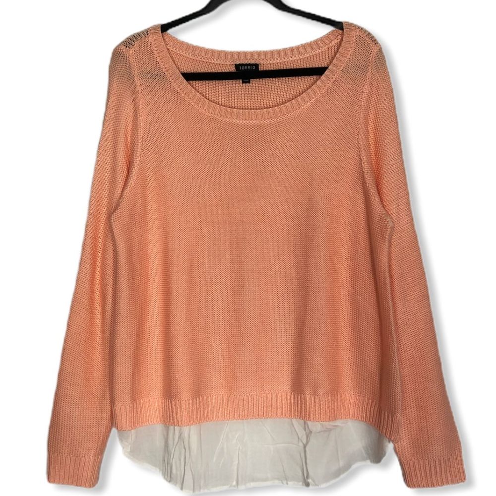 Torrid Sweater Stretchy Knit Peach White Trim XL